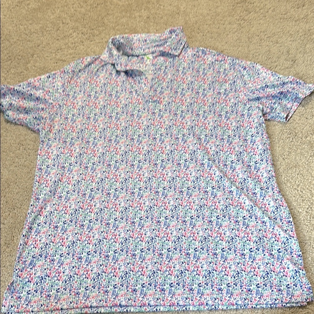 Tailorbyrd Blue Pink Print Polo Large Golf SpF 30